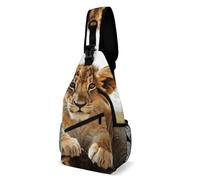 YKLBV Sac de poitrine léger à bandoulière mignon petit animal lion sac à dos à bandoulière pour femme homme sport voyage, Adorable petit animal lion, 38x20cm