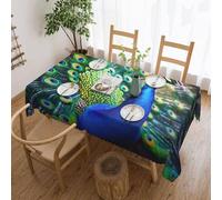 YKLJG Belle nappe rectangulaire imprimée paon 183 x 137 cm, tissu imperméable, nappe décorative avec bord en dentelle pour salle à manger, fête, buffet, mariage