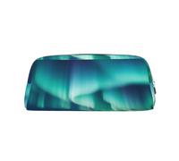 YKLJG Belle trousse à crayons en cuir avec impression Northern Lights avec fermeture éclair dorée, élégante trousse de papeterie pour l'école, le bureau ou les voyages, argent, Taglia Unica, Trousse