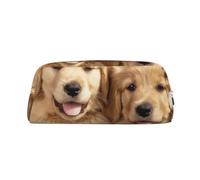 YKLJG Golden Retriever Trousse à crayons en cuir avec fermeture éclair dorée Motif chiot en PVC pour l'école, le bureau ou les voyages, argent, Taglia Unica, Trousse de maquillage