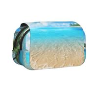 YKLJG Hawaii Beach Hibiscus Print Trousse à crayons avec 2 compartiments à fermeture éclair Grande capacité pour l'école, les voyages et le bureau, Thème plante de plage tropicale, Taille unique