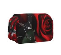 YKLJG Hawaii Beach Hibiscus Print Trousse à crayons avec 2 compartiments à fermeture éclair Grande capacité pour l'école, les voyages et le bureau, Motif roses - Rouge, Taille unique, Cartable