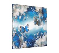 YKLJG Impression sur toile encadrée de 40 x 40 cm - Motif papillons bleus et fleurs blanches - Œuvre d'art pour chambre à coucher, cuisine, bureau