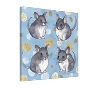 YKLJG Impression sur toile encadrée de chinchillas bleus et de lune - 40 x 40 cm - Œuvre d'art pour chambre à coucher, cuisine, bureau