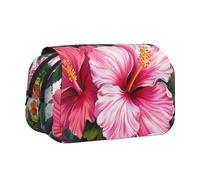 YKLJG Island of Cuba Trousse à crayons avec 2 compartiments zippés, grande capacité pour l'école, les voyages et le bureau, Art des fleurs d'hibiscus, Taille unique, Cartable