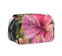 YKLJG Island of Cuba Trousse à crayons avec 2 compartiments zippés, grande capacité pour l'école, les voyages et le bureau, Imprimé fleurs d'hibiscus, Taille unique, Cartable