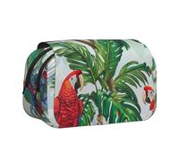 YKLJG Jolie trousse à crayons à rabat avec 2 compartiments à fermeture éclair, grande capacité pour l'école, les voyages et le bureau, Oiseaux perroquets et arbre tropical, Taille unique, Cartable