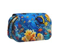 YKLJG Jolie trousse à crayons à rabat avec 2 compartiments à fermeture éclair, grande capacité pour l'école, les voyages et le bureau, Poissons tropicaux Corail Monde sous-marin, Taille unique