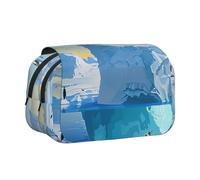 YKLJG Jolie trousse à crayons à rabat avec 2 compartiments à fermeture éclair, grande capacité pour l'école, les voyages et le bureau, Imprimé pingouins sur l'iceberg, Taille unique, Cartable