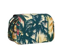 YKLJG Jolie trousse à crayons à rabat avec 2 compartiments à fermeture éclair, grande capacité pour l'école, les voyages et le bureau, Motif palmier., Taille unique, Cartable