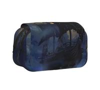 YKLJG Jolie trousse à crayons à rabat avec 2 compartiments à fermeture éclair, grande capacité pour l'école, les voyages et le bureau, Voilier pirate pleine lune, Taille unique, Cartable
