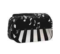 YKLJG Jolie trousse à crayons à rabat avec 2 compartiments à fermeture éclair, grande capacité pour l'école, les voyages et le bureau, Touches de piano avec notes de musique., Taille unique, Cartable