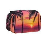 YKLJG Jolie trousse à crayons à rabat avec 2 compartiments à fermeture éclair, grande capacité pour l'école, les voyages et le bureau, Silhouette de palmiers au coucher du soleil, Taille unique