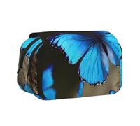 YKLJG Jolie trousse à crayons avec 2 compartiments zippés, grande capacité pour l'école, les voyages et le bureau, Magnifique papillon bleu pour l'extérieur, Taille unique, Cartable