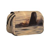 YKLJG Jolie trousse à crayons avec 2 compartiments zippés, grande capacité pour l'école, les voyages et le bureau, Orque sous le coucher du soleil, Taille unique, Cartable