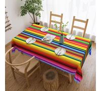 YKLJG Nappe rectangulaire imprimée à rayures mexicaines colorées, 183 x 137 cm, tissu imperméable, nappe décorative avec bord en dentelle pour salle à manger, fête, buffet, mariage