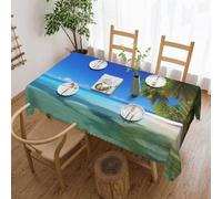 YKLJG Nappe rectangulaire imprimée palmiers et mer transparente, 183 x 137 cm, tissu imperméable, nappe décorative avec bord en dentelle pour salle à manger, fête, buffet, mariage