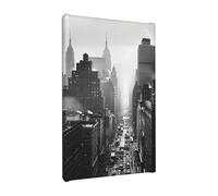 YKLJG Peinture sur toile imprimée de New York noir et blanc - 20 x 30 cm - Cadre en bois - Œuvre d'art pour chambre à coucher, cuisine, bureau