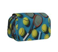 YKLJG Trousse à crayons à rabat avec 2 compartiments zippés, grande capacité pour l'école, les voyages et le bureau, Raquettes et balles de tennis amusantes., Taille unique, Cartable