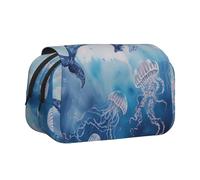 YKLJG Trousse à crayons avec 2 compartiments à fermeture éclair - Grande capacité - Pour l'école, les voyages et le bureau, Baleine de mer et méduse, Taille unique, Cartable