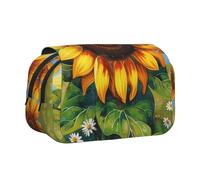 YKLJG Trousse à crayons avec 2 compartiments à fermeture éclair - Grande capacité - Pour l'école, les voyages et le bureau - Motif terrazzo blanc, Tournesol 1, Taille unique, Cartable