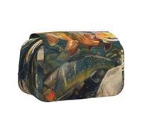 YKLJG Trousse à crayons avec 2 compartiments à fermeture éclair - Grande capacité - Pour l'école, les voyages et le bureau, Brook Trout Fly Fishing, Taille unique, Cartable