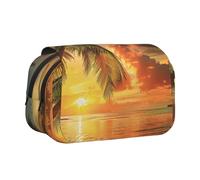 YKLJG Trousse à crayons avec 2 compartiments à fermeture éclair - Grande capacité - Pour l'école, les voyages et le bureau, Plage tropicale palmier coucher de soleil, Taille unique, Cartable