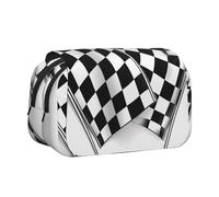 YKLJG Trousse à crayons avec 2 compartiments à fermeture éclair - Grande capacité - Pour l'école, les voyages et le bureau, Drapeaux de course à carreaux., Taille unique, Cartable