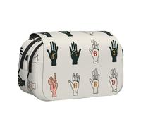 YKLJG Trousse à crayons avec 2 compartiments à fermeture éclair - Grande capacité - Pour l'école, les voyages et le bureau, Art de l'alphabet en langue des signes, Taille unique, Cartable