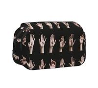 YKLJG Trousse à crayons avec 2 compartiments à fermeture éclair - Grande capacité - Pour l'école, les voyages et le bureau, Langue des signes de l'alphabet., Taille unique, Cartable