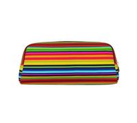 YKLJG Trousse à crayons colorée en cuir avec imprimé à rayures mexicaines avec fermeture éclair dorée, élégante trousse de papeterie pour l'école, le bureau ou les voyages, argent, Taglia Unica