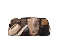 YKLJG Trousse à crayons en cuir avec fermeture éclair dorée et chapeau de cowboy noir et bottes occidentales pour l'école, le bureau ou les voyages, doré, One Size, Trousse de maquillage