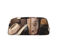 YKLJG Trousse à crayons en cuir avec fermeture éclair dorée et chapeau de cowboy noir et bottes occidentales pour l'école, le bureau ou les voyages, Argenté., One Size, Trousse de maquillage