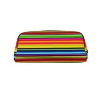 YKLJG Trousse à crayons en cuir avec fermeture éclair dorée et motif rayures mexicaines colorées - Pochette élégante en PVC pour l'école, le bureau ou les voyages, doré, One Size, Trousse de