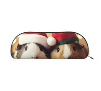 YKLJG Trousse à crayons en cuir avec fermeture éclair dorée, motif cochons d'Inde portant un chapeau de Noël, pochette en demi-cercle en PVC pour l'école, le bureau, les voyages, doré, One Size