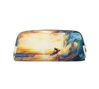 YKLJG Trousse à crayons en cuir avec fermeture éclair dorée, motif coucher de soleil et surf marin en PVC élégant pour l'école, le bureau ou les voyages, doré, One Size, Trousse de maquillage
