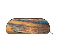 YKLJG Trousse à crayons en cuir avec fermeture éclair dorée, motif coucher de soleil et vagues sur la plage, organiseur de papeterie en PVC pour l'école, le bureau, les voyages, or, Taglia Unica