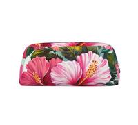 YKLJG Trousse à crayons en cuir avec fermeture éclair dorée - Motif fleurs d'hibiscus - Élégant organiseur de papeterie pour l'école, le bureau ou les voyages, argent, Taglia Unica, Trousse de