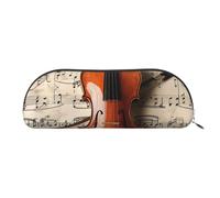 YKLJG Trousse à crayons en cuir avec fermeture éclair dorée, motif partitions de violon, pochette en PVC demi-cercle pour l'école, le bureau, les voyages, Argenté., One Size, Trousse de maquillage