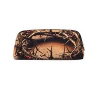 YKLJG Trousse à crayons en cuir avec motif couronne d'épines et fermeture éclair dorée, élégante trousse de papeterie pour l'école, le bureau ou les voyages, or, Taglia Unica, Trousse de maquillage