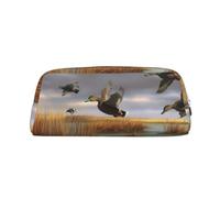 YKLJG Trousse à crayons en cuir imprimé 8 canards sauvages avec fermeture éclair dorée, pochette élégante en PVC pour l'école, le bureau ou les voyages, Argenté., One Size, Trousse de maquillage