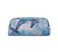 YKLJG Trousse à crayons en cuir imprimé baleine et méduse avec fermeture éclair dorée, pochette élégante en PVC pour l'école, le bureau ou les voyages, Argenté., One Size, Trousse de maquillage