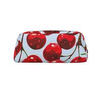 YKLJG Trousse à crayons en cuir imprimé cerises rouges avec fermeture éclair dorée, pochette élégante en PVC pour l'école, le bureau ou les voyages, Argenté., One Size, Trousse de maquillage