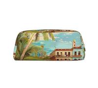 YKLJG Trousse à crayons en cuir imprimé île de Cuba avec fermeture éclair dorée, pochette élégante en PVC pour l'école, le bureau ou les voyages, doré, One Size, Trousse de maquillage