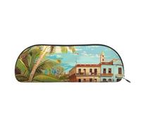 YKLJG Trousse à crayons en cuir imprimé île de Cuba avec fermeture éclair dorée, pochette en PVC demi-cercle pour l'école, le bureau, les voyages, Argenté., One Size, Trousse de maquillage