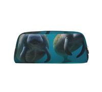 YKLJG Trousse à crayons en cuir imprimé lamantins des Antilles avec fermeture éclair dorée, pochette élégante en PVC pour l'école, le bureau ou les voyages, Argenté., One Size, Trousse de maquillage
