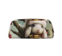 YKLJG Trousse à crayons en cuir imprimé lapin de Noël avec fermeture éclair dorée, pochette élégante en PVC pour l'école, le bureau ou les voyages, doré, One Size, Trousse de maquillage
