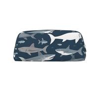 YKLJG Trousse à crayons en cuir imprimé nautique requins avec fermeture éclair dorée, pochette élégante en PVC pour l'école, le bureau ou les voyages, Argenté., One Size, Trousse de maquillage