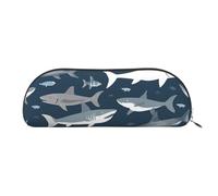 YKLJG Trousse à crayons en cuir imprimé nautique requins avec fermeture éclair dorée, pochette en PVC demi-cercle pour école, bureau, voyage, Argenté., One Size, Trousse de maquillage