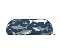 YKLJG Trousse à crayons en cuir imprimé nautique requins avec fermeture éclair dorée, pochette en PVC demi-cercle pour école, bureau, voyage, doré, One Size, Trousse de maquillage